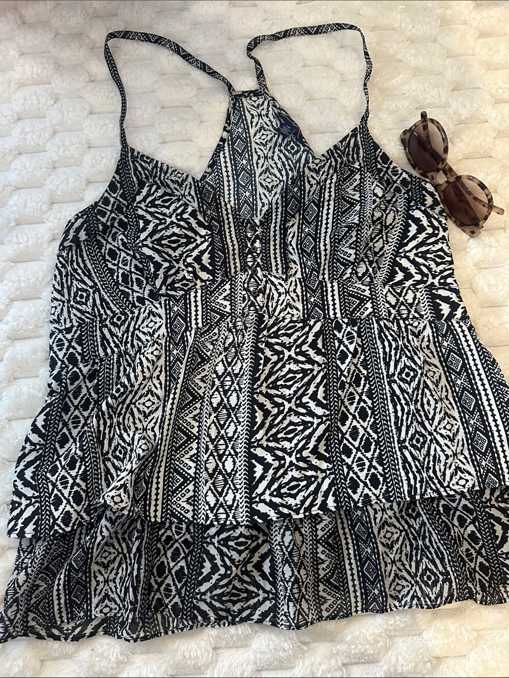 American Eagle Outfitters Black and White Strapless Aztec Print Dress